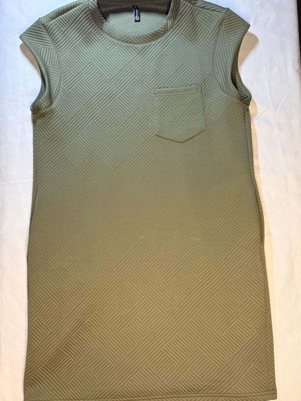 Sleeveless Olive Tank Dress with Textured Geo Pattern - Women